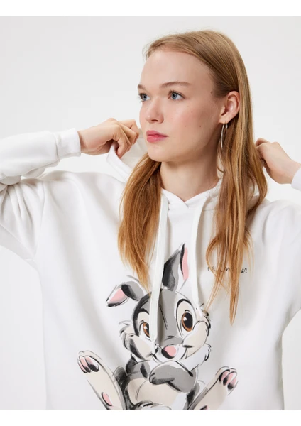 Bambi Oversize Kapüşonlu Sweatshirt Baskılı Şardonlu Lisanslı