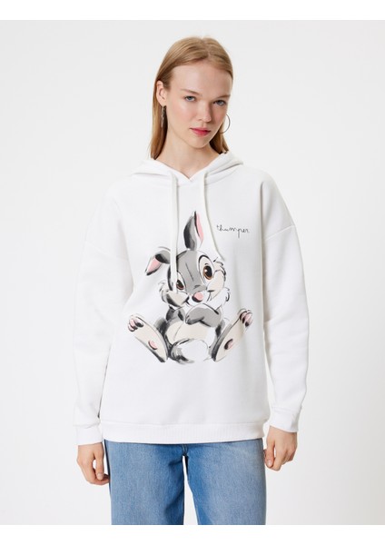 Bambi Oversize Kapüşonlu Sweatshirt Baskılı Şardonlu Lisanslı