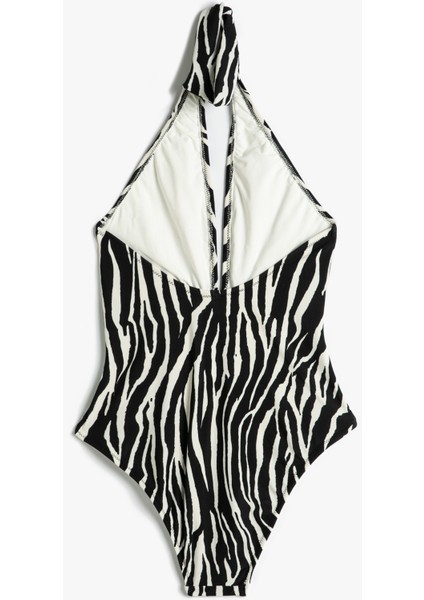 Halter Yaka Mayo Zebra Desenli Derin V Yaka Pencere Detaylı fiyatları