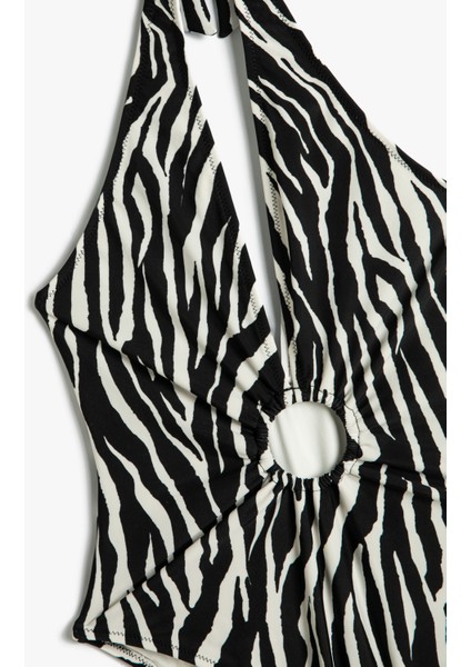 Halter Yaka Mayo Zebra Desenli Derin V Yaka Pencere Detaylı modelleri