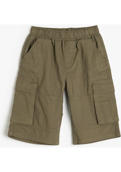 Kargo Şort Beli Lastikli Yanları Cepli Pamuklu