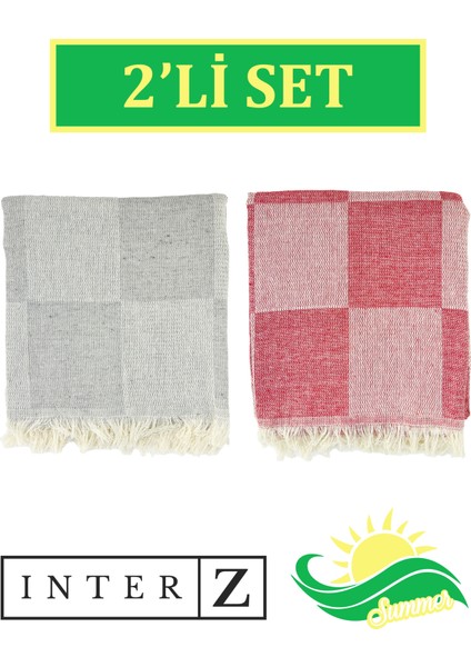 2'li Set Dama Desenli Peştamal Plaj Havlusu 70X155 cm