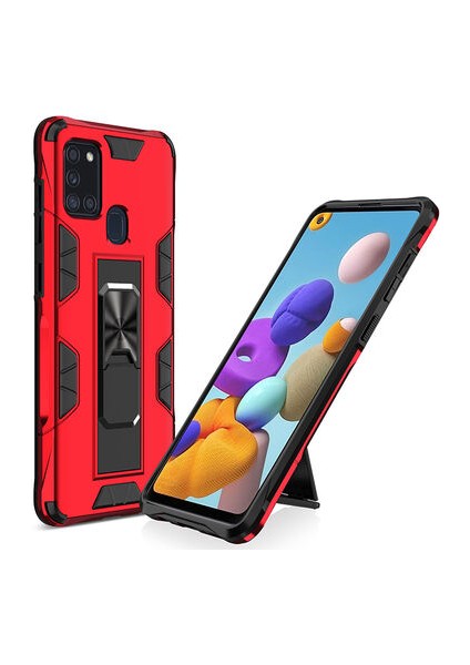 Samsung Galaxy A21S Stantlı ve Tam Koruma Sağlayan Şık Volve Premium Sert Silikon Kılıf
