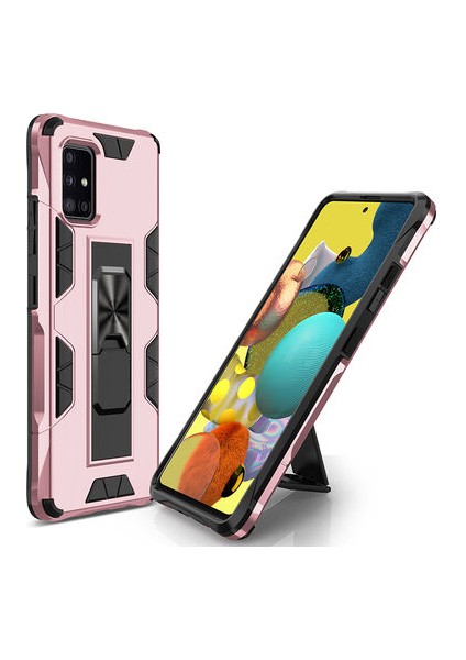 Samsung Galaxy A51 Stantlı ve Tam Koruma Sağlayan Şık Volve Premium Sert Silikon Kılıf