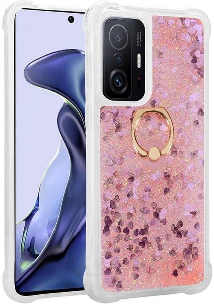 Xiaomi Mi 11T 5g Sıvı Simli ve Yüzüklü Şık Milce Premium Silikon Kılıf
