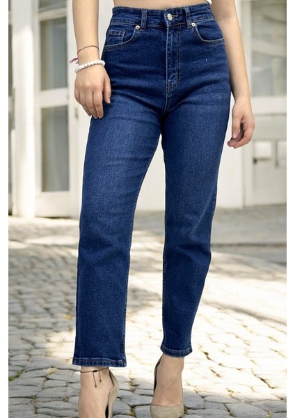 Yagmur Beren Mom Fit Jean Kadın Kot Pantolon Lacivert