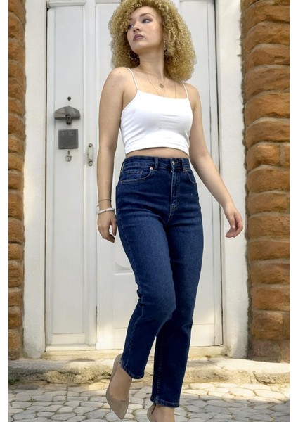 Yagmur Beren Mom Fit Jean Kadın Kot Pantolon Lacivert fırsatları