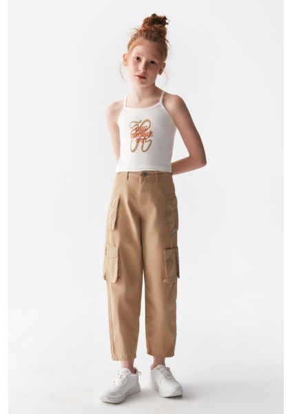 56714 Kız Çocuk Camel Renkli Kargo Pantolon