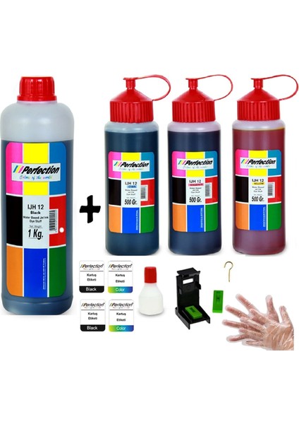 Bitmeyen Kartuşlu Canon Uyumlu Mürekkep Seti 1000 Gr. Siyah + 3 x 500 Gr. Renkli