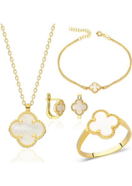 Yonca Beyaz Taşlı Takı Seti