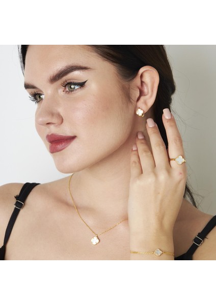 Yonca Beyaz Taşlı Takı Seti modelleri