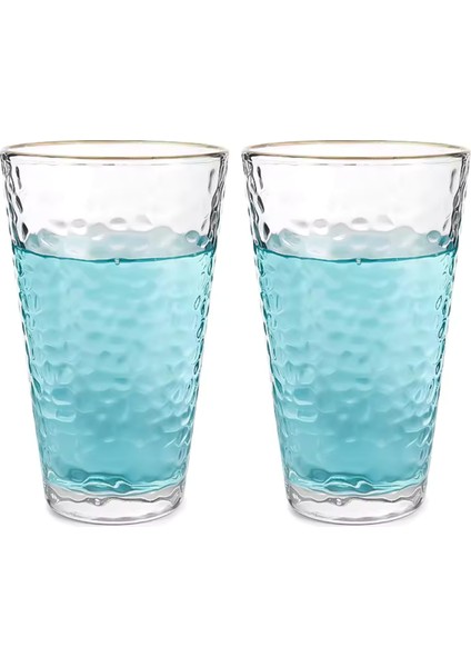 Ezme Tasarım Cam Su,Meşrubat,Latte,Kahve,Smoothie Bardağı 350 ML 2 Adet-4361