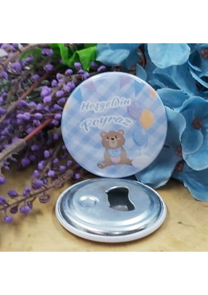 15 Adet Ayııcklı Mavi Baskılı Bebek Şekeri Metal Magnet Açacak 58 mm