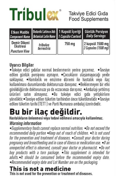 Tribulex 750 mg Kapsül( tribulus terrestris) modelleri