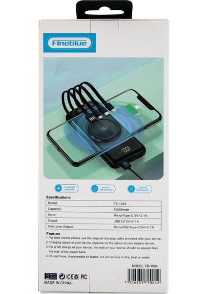 Powerbank 10000 Mah Wireless Charging Type-C USB Lightning Micro