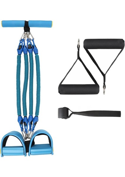 Mavi Stil 4 Tüp Elastik Çekme Halatları Pedalı Direnç Bandı Naylon Kollu Spor Elastik Bantlar Bel, Kol, Yoga Germe (Yurt Dışından)