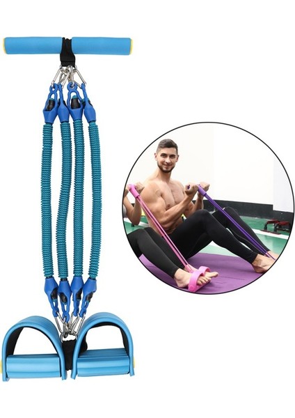 Mavi Stil 4 Tüp Elastik Çekme Halatları Pedalı Direnç Bandı Naylon Kollu Spor Elastik Bantlar Bel, Kol, Yoga Germe (Yurt Dışından) indirimleri