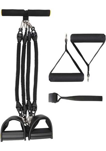 Siyah Stil 4 Tüp Elastik Çekme Halatları Pedalı Direnç Bandı Naylon Kollu Spor Elastik Bantlar Bel, Kol, Yoga Germe (Yurt Dışından)