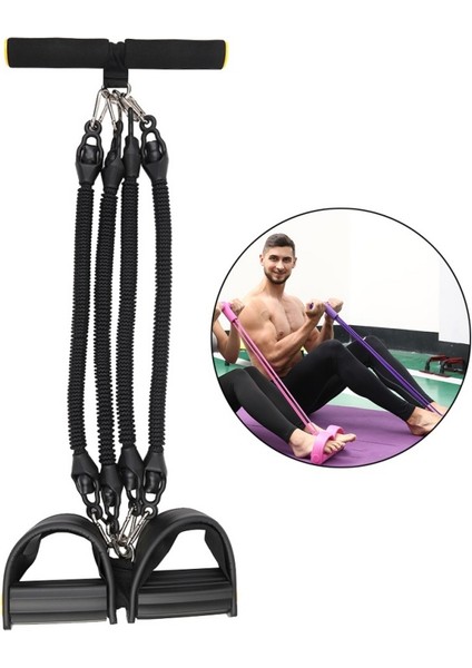 Siyah Stil 4 Tüp Elastik Çekme Halatları Pedalı Direnç Bandı Naylon Kollu Spor Elastik Bantlar Bel, Kol, Yoga Germe (Yurt Dışından)