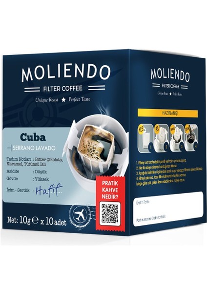 Moliendo Cuba Serrano Lavado Pratik Filtre Kahve 10*10 g