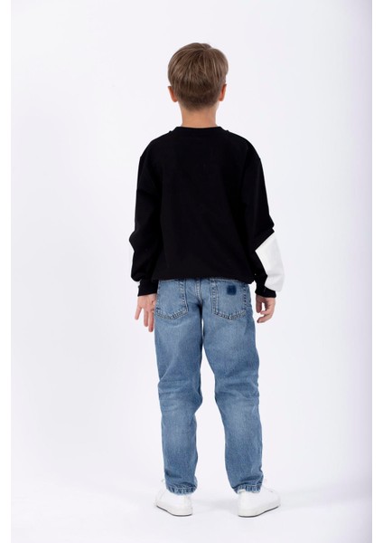 Erkek Çocuk Siyah Renkli Cepli Kolları Yamalı Sweatshirt fırsatları