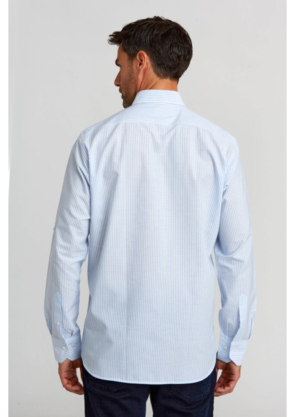 Regular Fit Paşa Yaka Kol İçi Apoletli Mavi Erkek Gömlek GM23Y231125_C35 modelleri