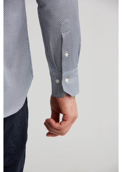 Regular Fit Paşa Yaka Desenli Gri Erkek Gömlek GM23K232040_D55