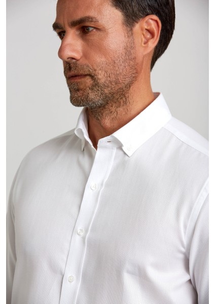 Modern Fit Paşa Yaka Düğmeli Beyaz Spor Erkek Gömlek GMARS0422301213_D01 indirimleri