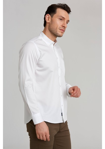 Regular Fit Paşa Yaka Beyaz Spor Basic Erkek Gömlek GM23K232067_D01 indirimleri