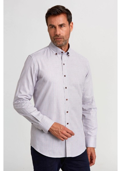 Modern Fit Paşa Yaka Düğmeli Spor Bordo Erkek Gömlek GMKRA0122300200_D25