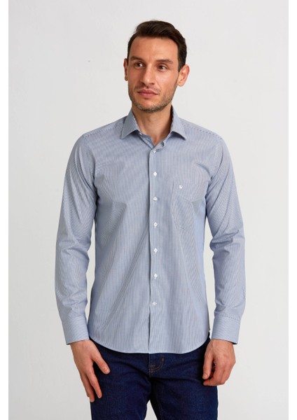 Regular Fit Lacivert Klasik Erkek Gömlek GM23K232013_D39