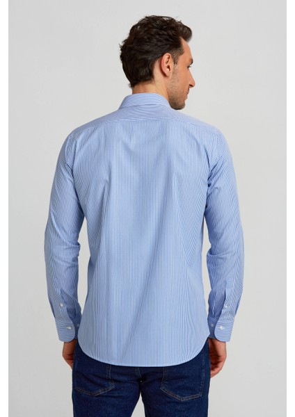 Regular Fit Çizgili Mavi Erkek Gömlek GM23K232019_D35