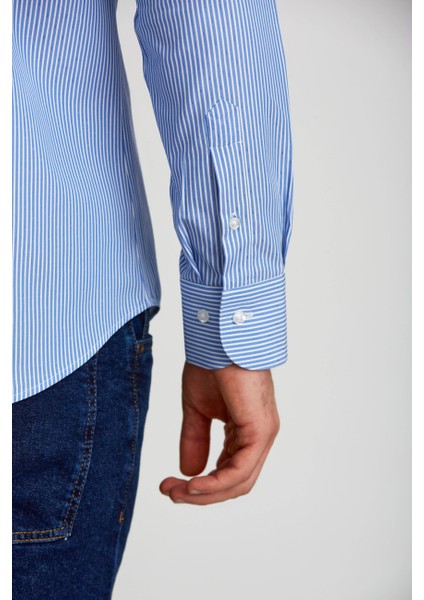 Regular Fit Çizgili Mavi Erkek Gömlek GM23K232019_D35