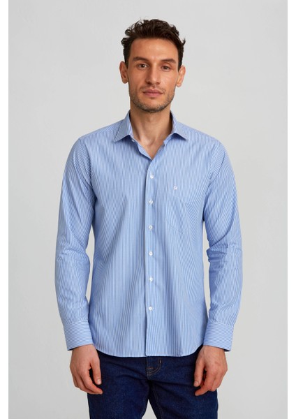 Regular Fit Çizgili Mavi Erkek Gömlek GM23K232019_D35