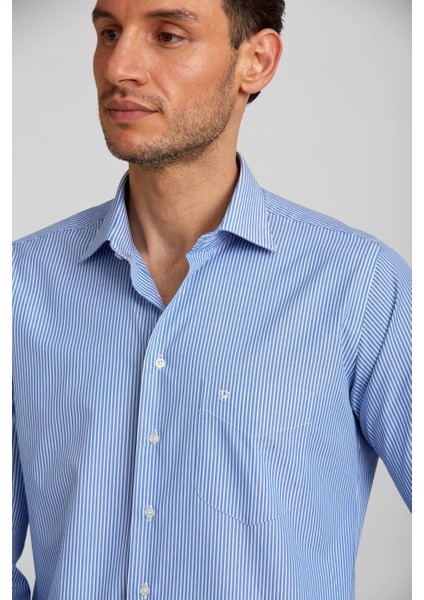Regular Fit Çizgili Mavi Erkek Gömlek GM23K232019_D35