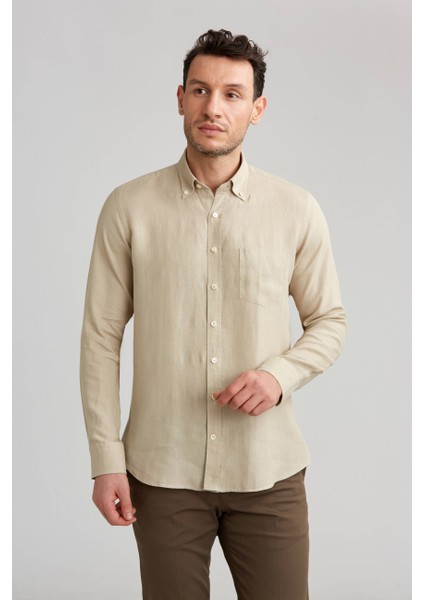 Regular Fit Paşa Yaka Bej Erkek Gömlek GM23Y231134_D07