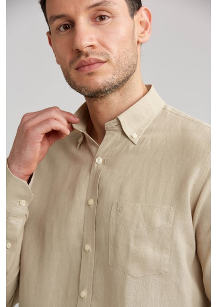 Regular Fit Paşa Yaka Bej Erkek Gömlek GM23Y231134_D07