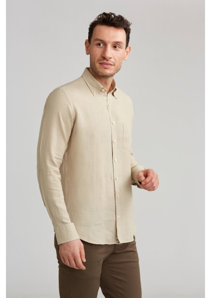 Regular Fit Paşa Yaka Bej Erkek Gömlek GM23Y231134_D07