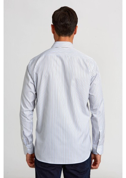 Regular Fit Kol İçi Apoletli Mavi Çizgili Erkek Gömlek GM23K232014_C35