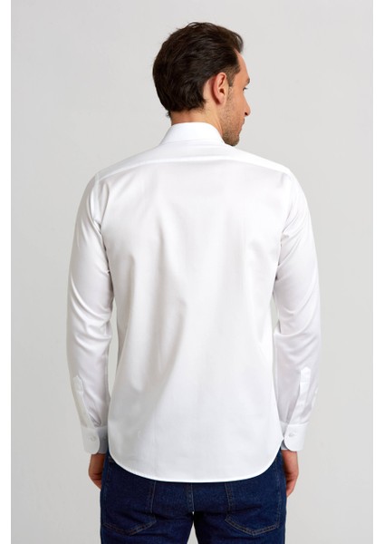 Regular Fit Beyaz Saten Erkek Gömlek GM23K232064_D01