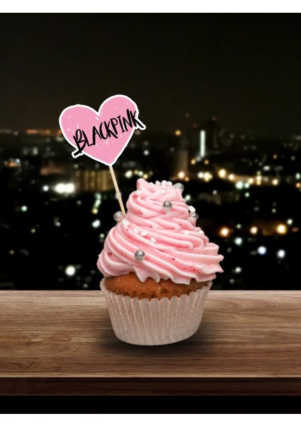 Black Pink Doğum Günü Pasta Kürdanı, 12 Adet Cupcake Süsü