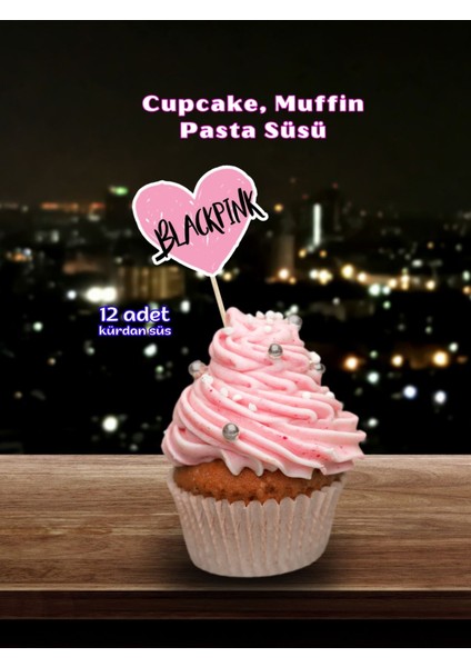 Black Pink Doğum Günü Pasta Kürdanı, 12 Adet Cupcake Süsü