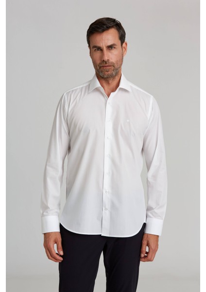Regular Fit Beyaz Klasik Erkek Gömlek GM23K232074_D01