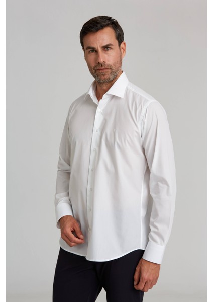 Regular Fit Beyaz Klasik Erkek Gömlek GM23K232074_D01
