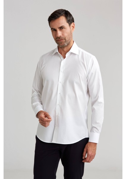 Regular Fit Beyaz Klasik Erkek Gömlek GMKLS1KD224004_D01