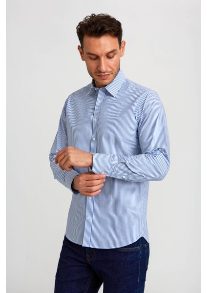 Regular Fit Paşa Yaka Düğmeli Mavi Erkek Gömlek GMCZG3PS22400003_D35 indirimleri