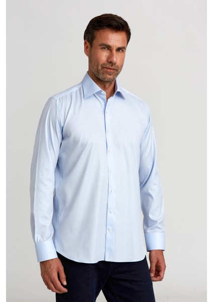 Platinium İtalyan Kumaş Regular Fit Mavi Erkek Gömlek PLTG005_D35