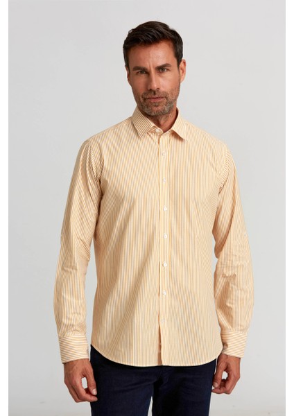 Regular Fit Paşa Yaka Düğmeli Hardal Erkek Gömlek GMCZG3PS22400003_D19