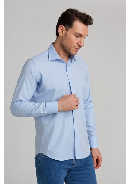 Regular Fit Mavi Klasik Erkek Gömlek GMKLS1KD224004_D35