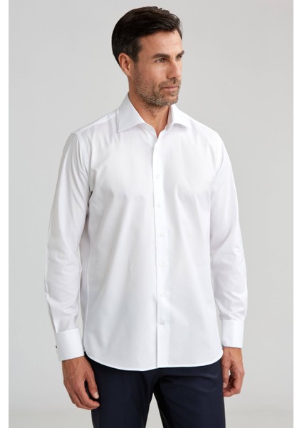 Regular Fit Beyaz Klasik Erkek Gömlek GMKLS1KD224005_D01 indirimleri